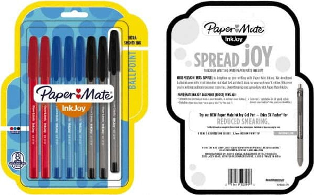 Paper Mate 1945930 Ball Point Pen: 1 mm Tip, Black, Blue & Red Ink