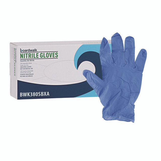 BOARDWALK 380SCTA 380 Series Disposable General-Purpose Nitrile Gloves, Powder-Free, Small, 4 mil Thick, 9.5" Long, Blue, 100/Box, 10 Boxes/CT