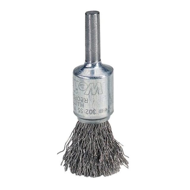 Weiler® Crimped Wire Solid End Brush, Stainless Steel, 22,000 RPM, 1 in x 0.0104 in Weiler® Crimped Wire Solid End Brush, Stainless Steel, 22,000 RPM, 1 in x 0.0104 in