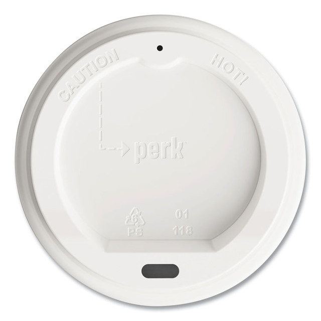PERK 24404337 Plastic Hot Cup Lids, Fits 10 oz/12 oz/16 oz Hot Cups, White, 50/Pack