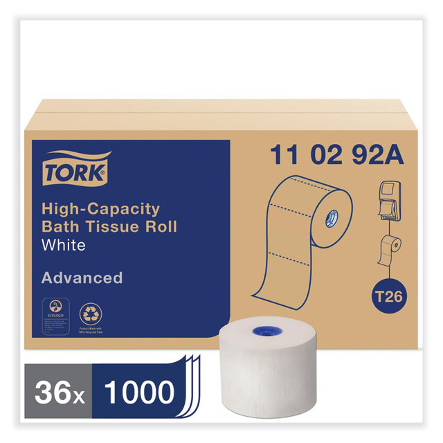 SCA TISSUE Tork® 110292A Advanced High Capacity Bath Tissue, Septic Safe, 2-Ply, White, 1,000 Sheets/Roll, 36 Rolls/Carton