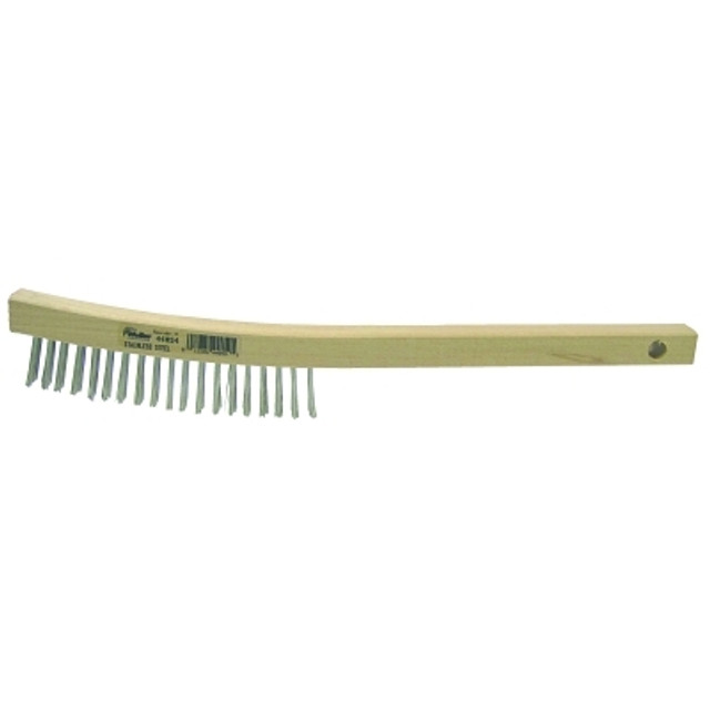 Weiler® 44054 Curved Handle Scratch Brush, 14 in, 3 x 19 Rows, Stainless Steel Wire, Wood Handle