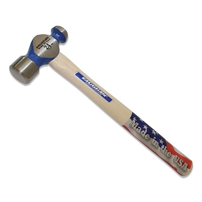 Vaughan® Commercial Ball Pein Hammer, Hickory Handle, 15 in OAL, Forged Steel 24 oz Head