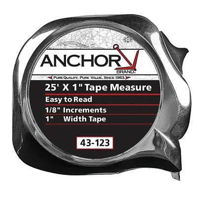 ORS Nasco Anchor Brand Easy to Read Tape Measure, 1 in x 25 ft, Chrome