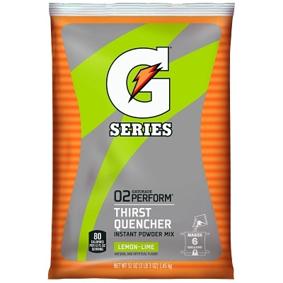 Gatorade® G Series 02 Perform® Thirst Quencher Instant Powder, 51 oz, Pouch, 6 gal Yield, Lemon-Lime