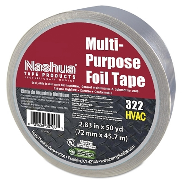 Berry Global Nashua® 1087629 323 Multi-Purpose Plain Foil Tape, 72 mm x 46 m, 5 mil, Aluminum Silver