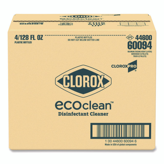 CLOROX SALES CO. 60094CT Clorox Pro EcoClean Disinfecting Cleaner, Unscented, 128 oz Refill Bottle, 4/Carton