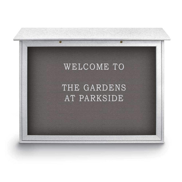 United Visual Products UVDSB4536LB-WHI Enclosed Letter Board: 45" Wide, 36" High, Fabric, Gray