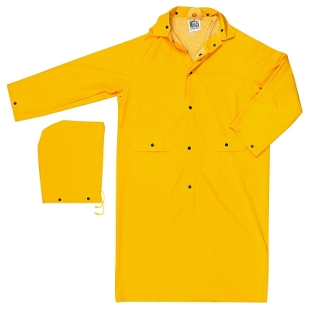 MCR Safety Classic Series Rain Coat, Detachable Hood, 0.35 mm, PVC on Polyester, Yellow, Large