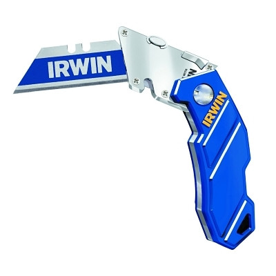 Stanley® Products Irwin® Folding Lockback Utility Knife, 5-3/4 in Length, Stainless Steel/Aluminum, Blue