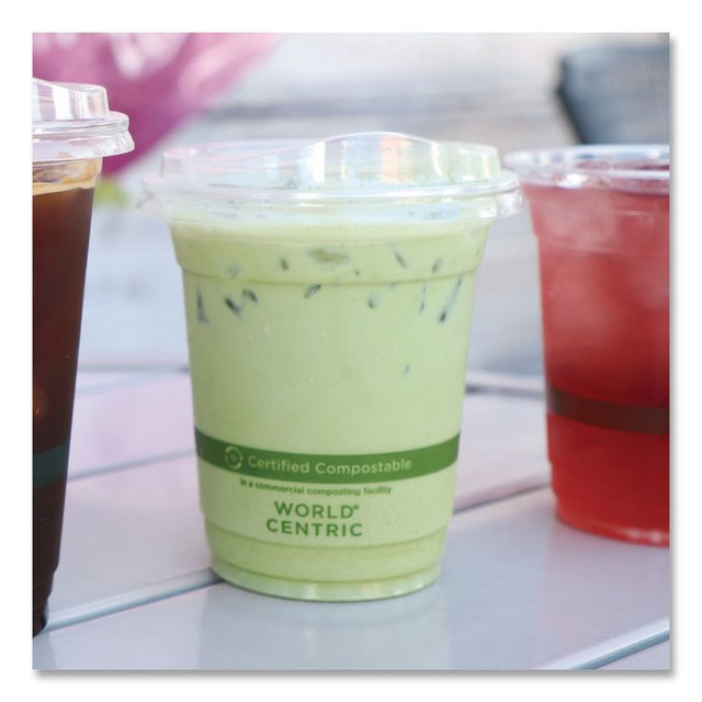 WORLD CENTRIC CPLCS12NS PLA Clear Cold Cup Lids, Fits 9 oz to 24 oz Cold Cups, Plastic, Clear, 1,000/Carton