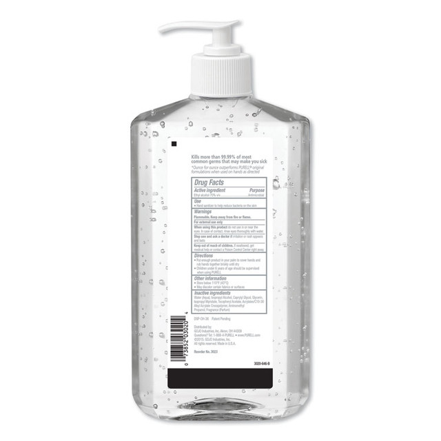 GO-JO INDUSTRIES PURELL® 3023-12 Advanced Hand Sanitizer Refreshing Gel, 20 oz Pump Bottle, Clean Scent, 12/Carton