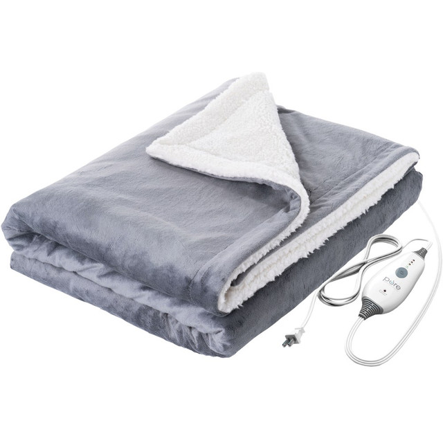 BEAR DOWN CONSULTING PEHTTHRO-G Pure Enrichment PureRelief Plush Heated Throw Blanket, 50in x 60in, Charcoal Gray