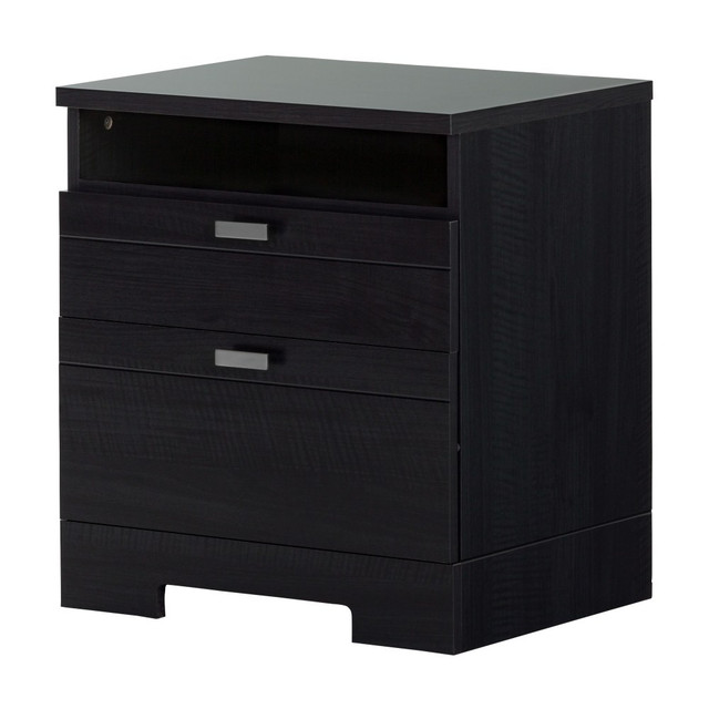 SOUTH SHORE IND LTD 10260 South Shore Reevo Nightstand With Cord Catcher, 22-1/2inH x 22-1/4inW x 17inD, Black Onyx