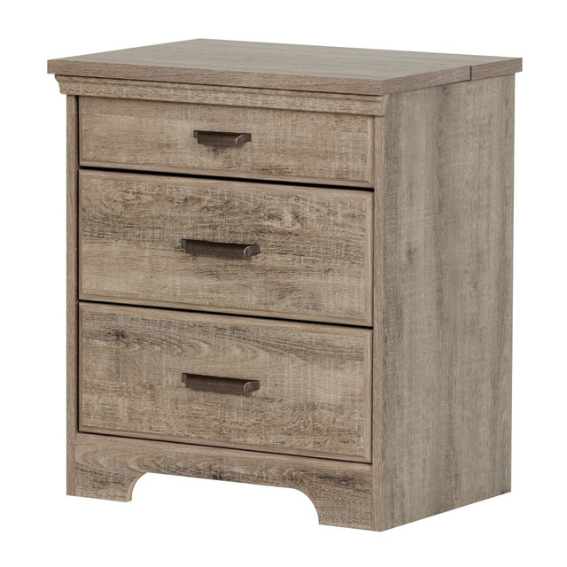 SOUTH SHORE IND LTD 10555 South Shore Versa Nightstand With Charging Station, 27-3/4inH x 23inW x 17-1/2inD, Weathered Oak SOUTH SHORE IND LTD 10555 South Shore Versa Nightstand With Charging Station, 27-3/4inH x 23inW x 17-1/2inD, Weathered Oak