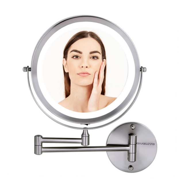 TOPNET, INC. MFW85BR1X10X Ovente Wall-Mounted Vanity Makeup Mirror, Double-Sided, 8-1/2in, Nickel