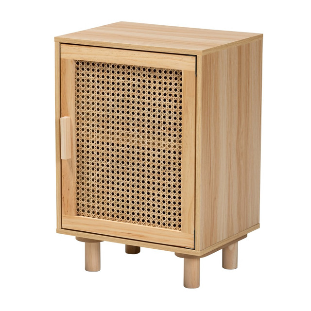 WHOLESALE INTERIORS, INC. 2721-12315 Baxton Studio Maclean 1-Door Nightstand, 22-13/16inH x 15-3/4inW x 11-13/16inD, Beige/Natural Brown WHOLESALE INTERIORS, INC. 2721-12315 Baxton Studio Maclean 1-Door Nightstand, 22-13/16inH x 15-3/4inW x 11-13/16inD, Beige/Natural Brown