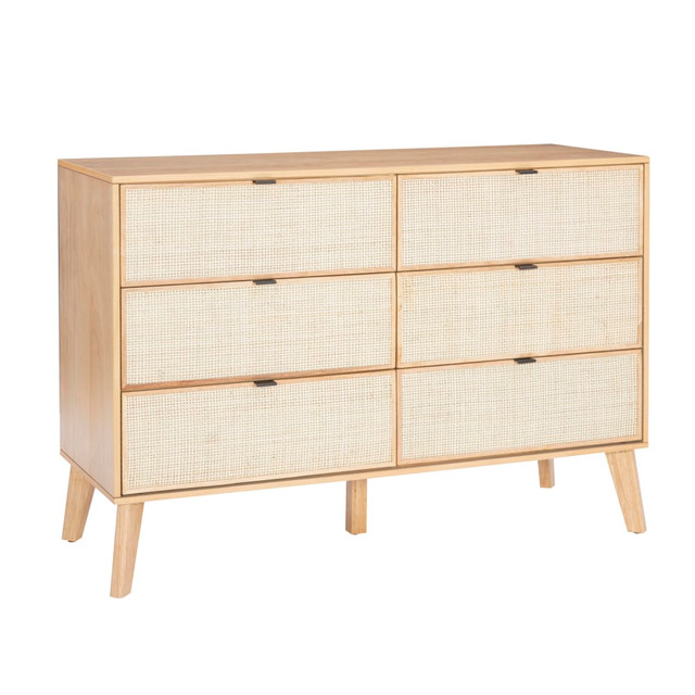 L. POWELL ACQUISITION CORP. ODP2864 Powell Carling 6-Drawer Cane Bedroom Dresser, 35-3/4inH x 50inW x 18-1/2inD, Natural L. POWELL ACQUISITION CORP. ODP2864 Powell Carling 6-Drawer Cane Bedroom Dresser, 35-3/4inH x 50inW x 18-1/2inD, Natural