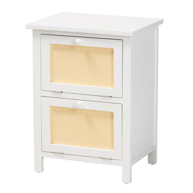 WHOLESALE INTERIORS, INC. 2721-12330 Baxton Studio Sariah 2-Door Nightstand, 21-5/16inH x 15-3/4inW x 11-13/16inD, White WHOLESALE INTERIORS, INC. 2721-12330 Baxton Studio Sariah 2-Door Nightstand, 21-5/16inH x 15-3/4inW x 11-13/16inD, White