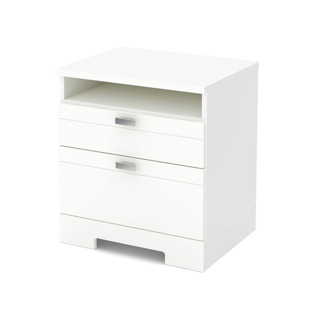 SOUTH SHORE IND LTD 3840060 South Shore Reevo Nightstand With Cord Catcher, 22-1/2inH x 22-1/4inW x 17inD, Pure White SOUTH SHORE IND LTD 3840060 South Shore Reevo Nightstand With Cord Catcher, 22-1/2inH x 22-1/4inW x 17inD, Pure White