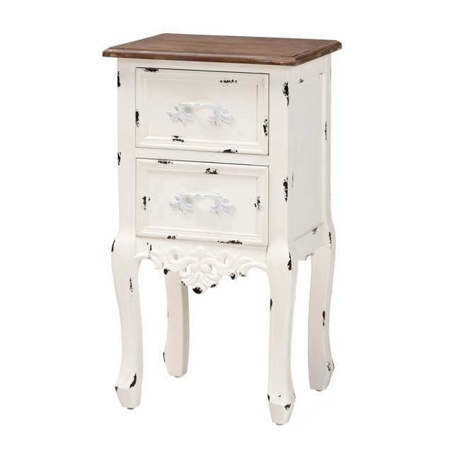 WHOLESALE INTERIORS, INC. Baxton Studio 2721-11954  Levron Nightstand, 2-Drawer, 26-3/4inH x 14-9/16inW x 11-13/16inD, Walnut Brown/Antique White