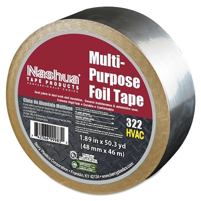Berry Global Nashua® 322 Multi-Purpose Plain Foil Tape, 2 in x 50 yd, 5 mil, Aluminum Silver