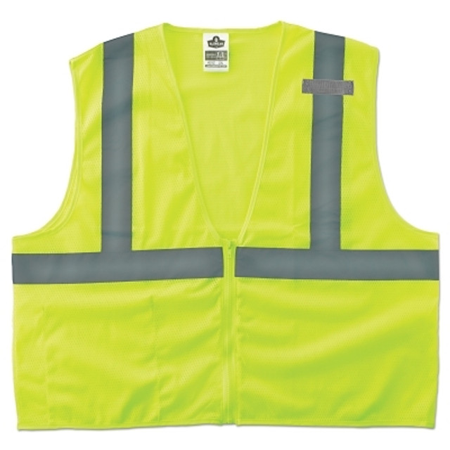 Ergodyne GloWear® Safety Vest, 8210Z, Mesh, Class 2, Type R, 2 in Reflective Tape, 2 Pockets, Zipper, Small/Medium, Lime