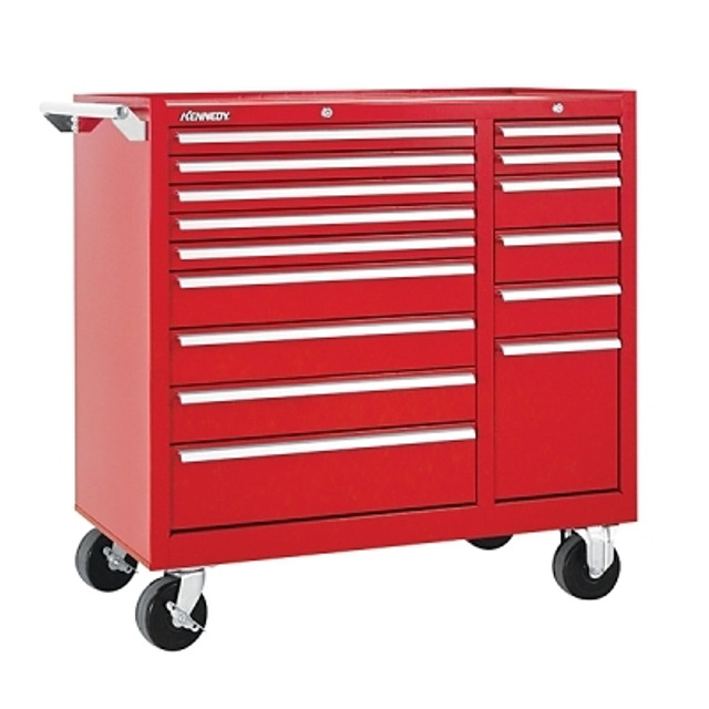 Kennedy® Mintenance Cart, 39-3/8 in W x 18 in D x 39 in H, 15 Drawers, Red