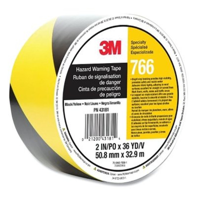 3M™ Hazard Marking Vinyl Tape, 2 in x 36 yd, Black/Yellow
