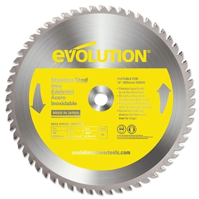 Evolution TCT Metal-Cutting Blade, 14 in, 1 in Arbor, 1600 rpm, 90 Teeth