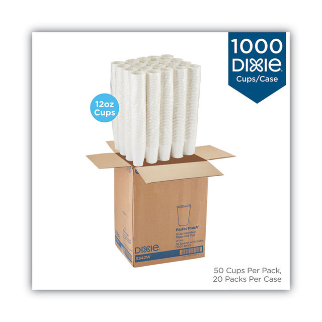 GEORGIA PACIFIC Dixie® 5342W PerfecTouch Hot/Cold Cups, 12 oz, Paper, White, 50/Bag, 20 Bags/Carton