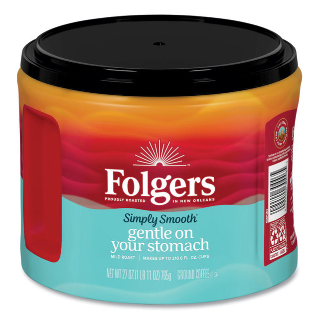 KEURIG DR PEPPER Folgers® 30446CT Simply Smooth Ground Coffee, Gentle On Your Stomach, 27 oz Canister, 6/Carton