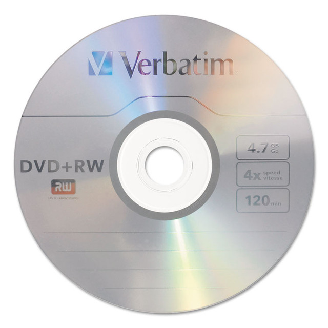 VERBATIM CORPORATION 94834 DVD+RW Rewritable Disc, 4.7 GB, 4x, Spindle, Silver, 30/Pack