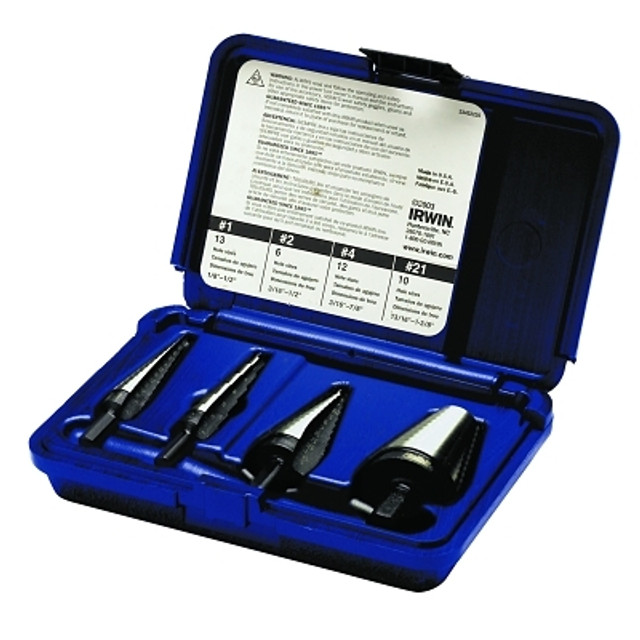 Irwin® Tools Irwin Unibit® 10225 Unibit® Step Drill Set, 4-Pc, HSS #1/#2/#4/#21