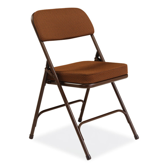 NATIONAL PUBLIC SEATING NPS® 3219 3200 Series Premium Fabric Dual-Hinge Folding Chair, Supports Up to 300 lb, Gold Seat, Gold Back, Brown Base, 2/Carton