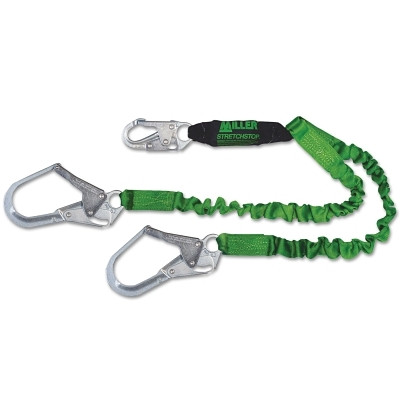 PIP Global Safety Miller® by PIP StretchStop® Lanyard with SofStop® Shock Absorber, 6 ft L, Locking Snap/Rebar Hooks, 310 lb Cap, 2 Legs