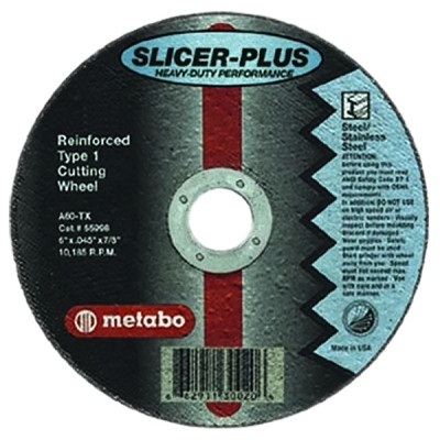 Metabo Slicer Plus® High Performance Cutting Wheel, 6 in dia, 0.045 in Thick, 7/8 in Arbor, Type 1, 60 Grit