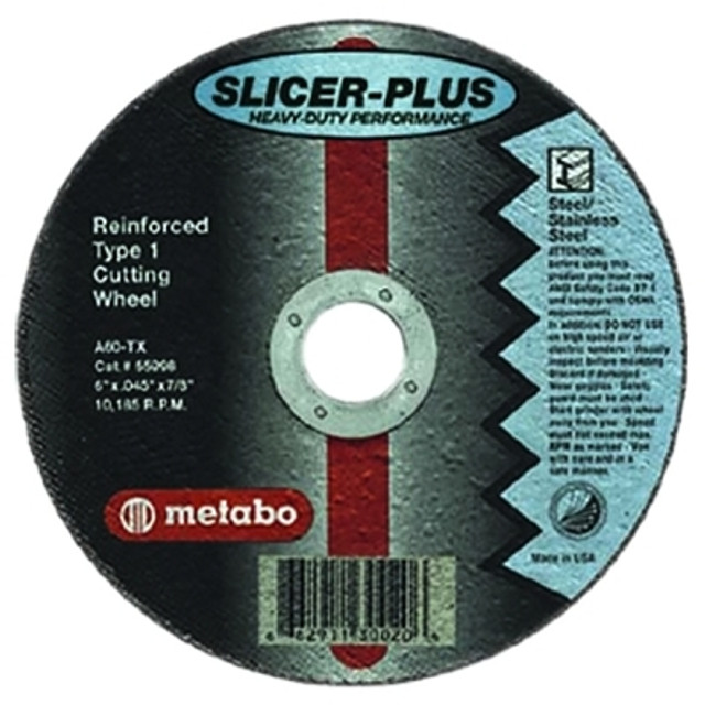 Metabo 655998000 Slicer Plus® High Performance Cutting Wheel, 6 in dia, 0.045 in Thick, 7/8 in Arbor, Type 1, 60 Grit