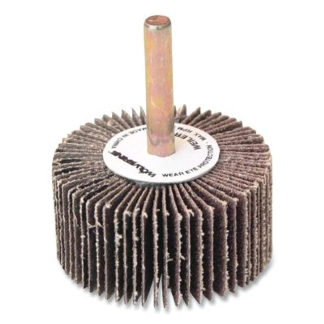 Weiler® Wolverine® Mounted Flap Wheel, Unthreaded, 1/4 in dia Stem x 1 in dia x 1 in W, 80 Grit, 30000 RPM Weiler® Wolverine® Mounted Flap Wheel, Unthreaded, 1/4 in dia Stem x 1 in dia x 1 in W, 80 Grit, 30000 RPM
