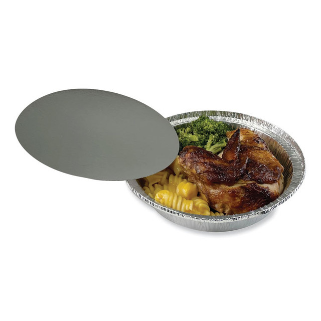 BOARDWALK ROUND7FLID Round Aluminum To-Go Container Lids, Flat Lid, 7" Diameter, Silver, Paper, 500/Carton