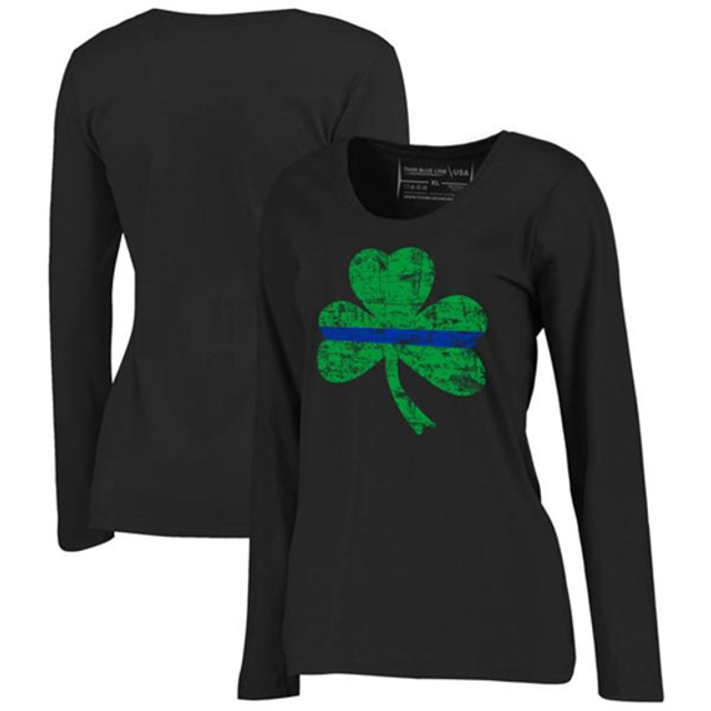 Thin Blue Line STPAT-TBL-WOM-LS-BLACK-LARGE Thin Blue Line Long Sleeve, Women's, Shamrock