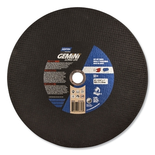 Saint-Gobain Norton Gemini Chop Saw Reinforced Cut-off Wheel, 14 in Dia, 7/64 in Thick, Alum. Oxide