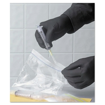 SHOWA® 7700 Series Nitrile Gloves, Rolled Cuff, Medium, Black