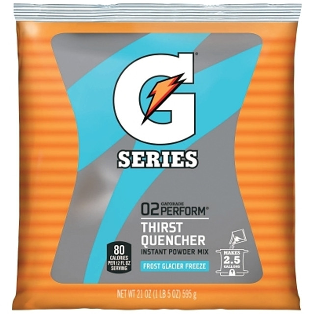 Gatorade® 33677 G Series 02 Perform® Thirst Quencher Instant Powder, 21 oz, Pouch, 2.5 gal Yield, Glacier Freeze