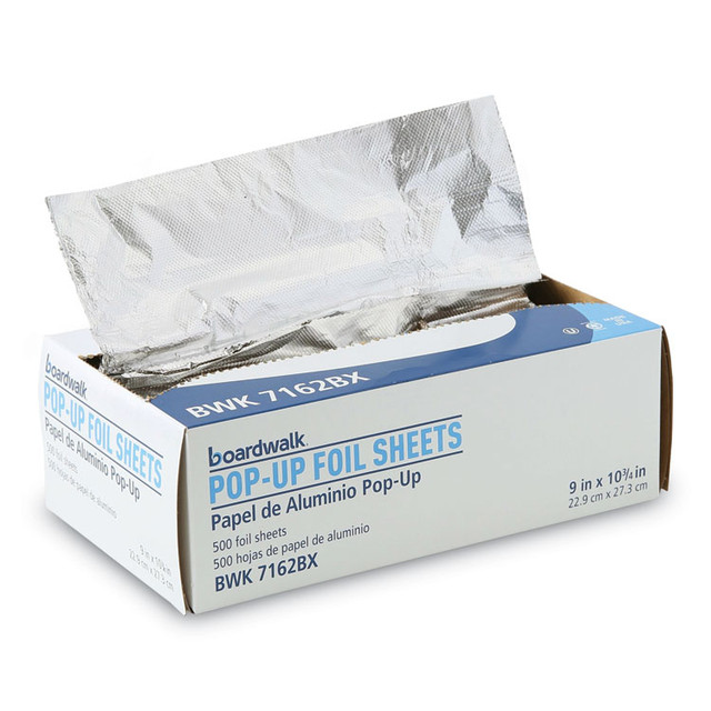 BOARDWALK 7162BX Standard Aluminum Foil Pop-Up Sheets, 63 Gauge, 9 x 10.75, 500 Sheets/Box