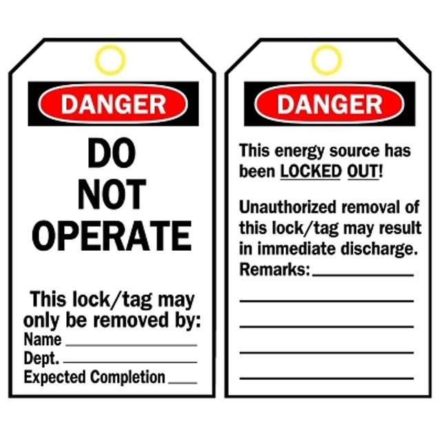 Brady® Lockout Tag, 3 in W x 5.75 in H, Danger Do Not Operate, Black/Red on White, Polyester Brady® Lockout Tag, 3 in W x 5.75 in H, Danger Do Not Operate, Black/Red on White, Polyester