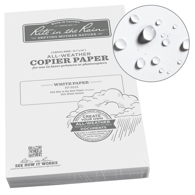Rite in the Rain 8514 All-Weather Printer Paper - 8.5 x 14 - 200 Sheets - White Rite in the Rain 8514 All-Weather Printer Paper - 8.5 x 14 - 200 Sheets - White