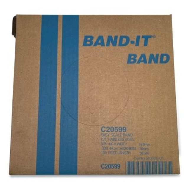 Band-It® Stainless Steel Band, 5/8 in W x 0.030 in Thick x 100 ft L, SS 201