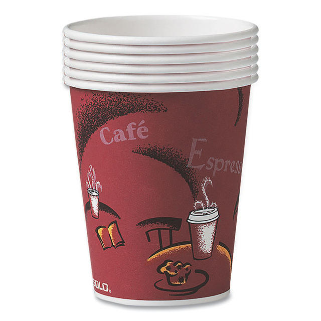 DART SOLO® OF8BI-0041 Paper Hot Drink Cups in Bistro Design, 8 oz, Maroon, 500/Carton