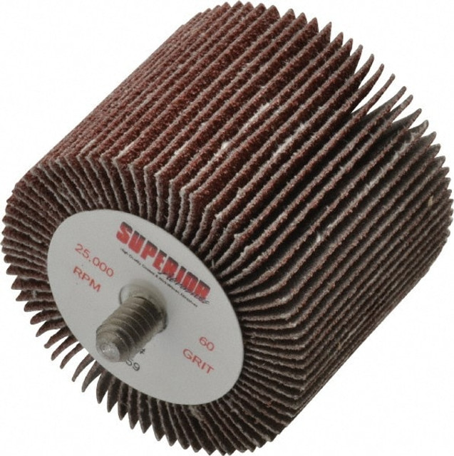 Superior Abrasives A019364 Mounted Flap Wheel: 2" Dia, 1-1/2" Face Width, 60 Grit, Aluminum Oxide